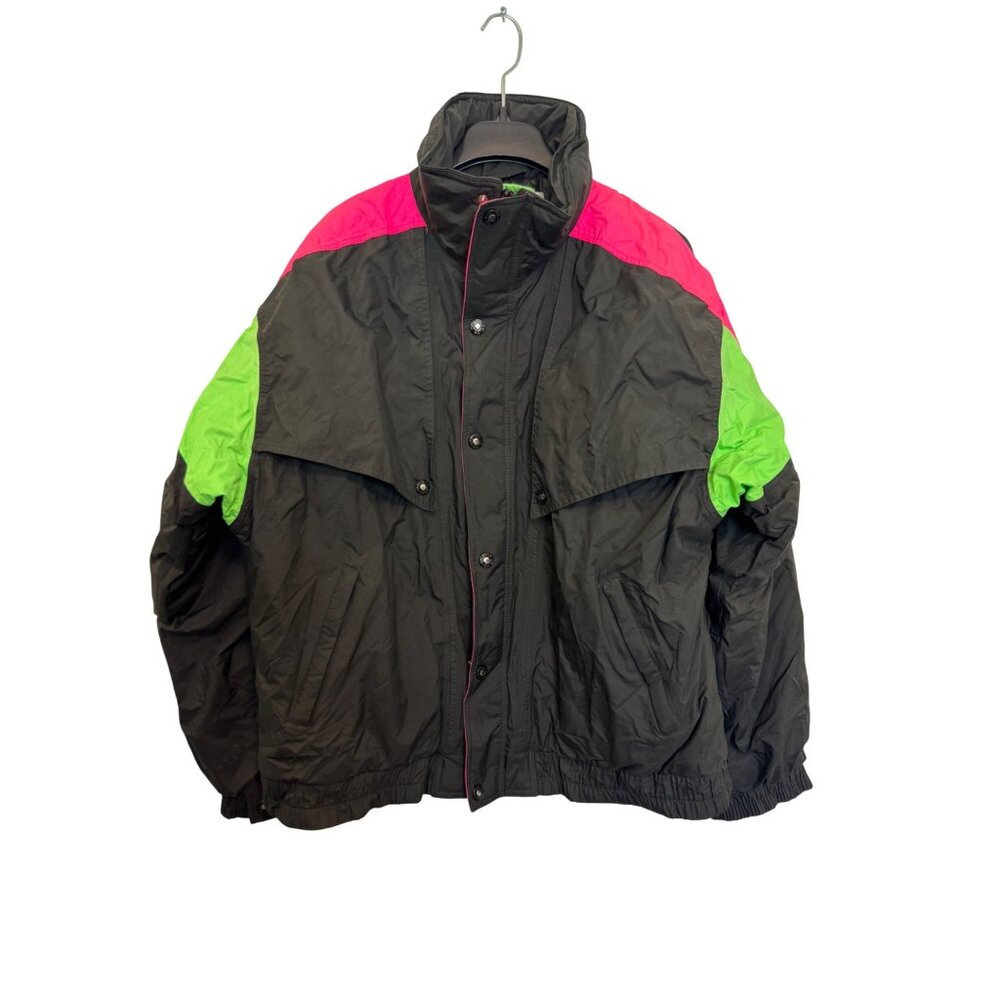 Vintage CB Sports Retro Mens Colorblock Puffer Jacket XL Black Pink Green Nylon